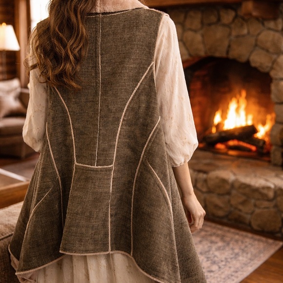 Amadi Jackets & Blazers - Boho Faux Shearling Vest Drape Open Front Cabin Core Western Layering Piece